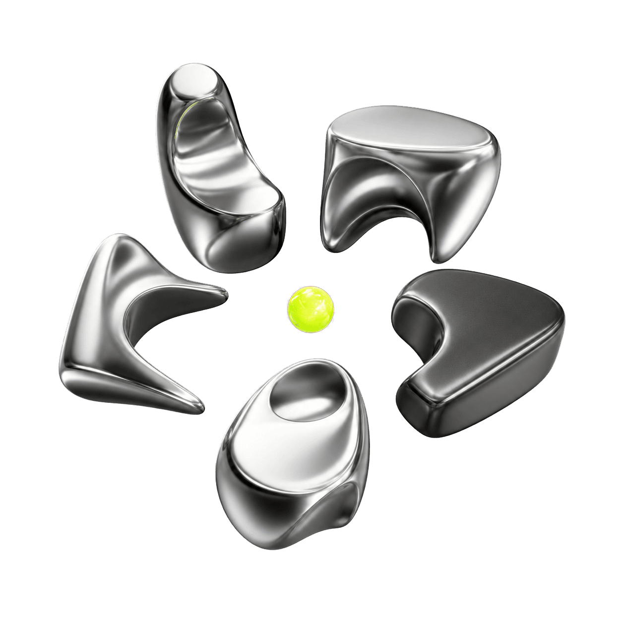 Chrome forms gathering around an Outly-green centre