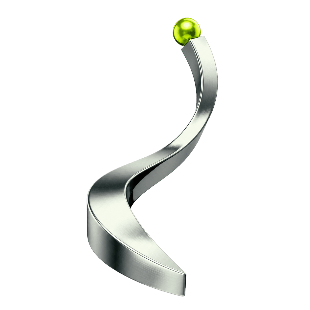 A chrome ribbon carrying an Outly-green signal forward